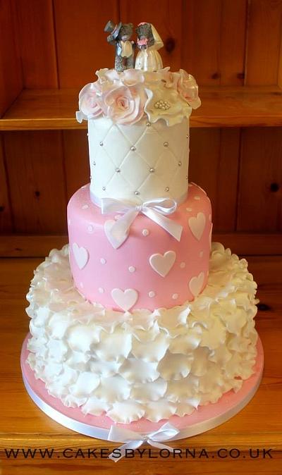 Cute Frills and Hearts wedding cake - Cake by Cakes by Lorna