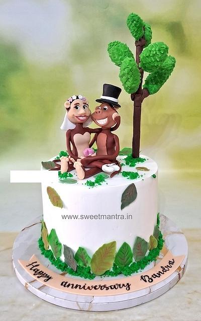 Anniversary cake with monkey couple - Cake by Sweet Mantra Homemade Customized Cakes Pune