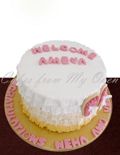 Ombre Ruffles with baby feet for a Baby Gal Arrival! - Cake by Chandana Changappa