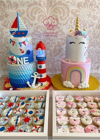 Nautical theme Vs Unicorn theme - Cake by Maaly