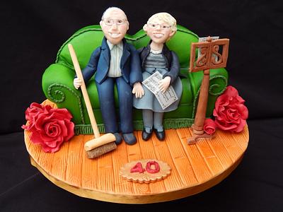 Sofa broom singing Anniversary cake - Cake by Elizabeth Miles Cake Design