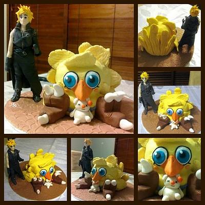 Chocobo, Cloud Strife and Moogle. Final Fantasy themed cake. - Cake by Jewels Cakes
