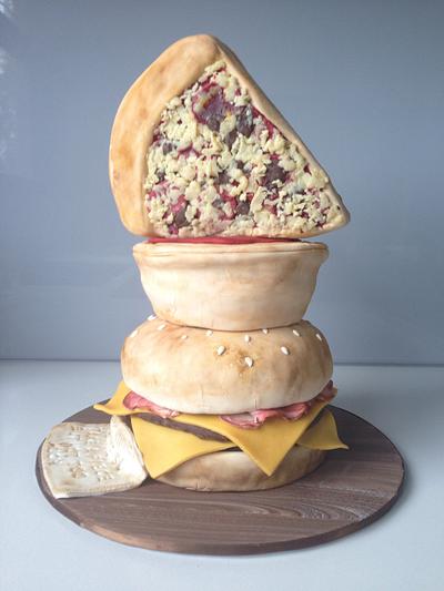 Burger, Pie and Pizza Stack - Cake by Cakes on the Hill