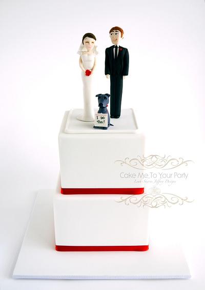 White Wedding Cake (with Bride, Groom and Dog Cake Topper) - Cake by Leah Jeffery- Cake Me To Your Party