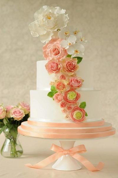 Peach & Mint Floral Cake - Cake by Ligia De Santis