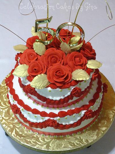 Red, White, and Gold 50th Birthday cake - Cake by Gina Bianchini