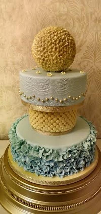 Blue & Gold Outrageous Wedding Cake - Cake by Storyteller Cakes