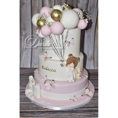Balloon and butterfly first communion cake - Cake by Daria Albanese