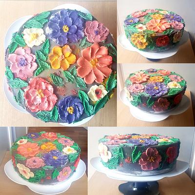 Floral painted buttercream cake - Cake by Lamya's Layers