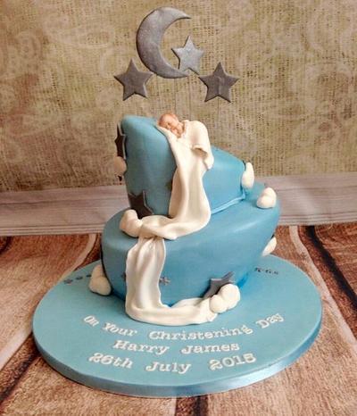 Baby christening topsy  turvy cloud cake - Cake by silversparkle