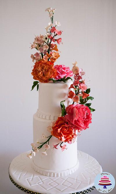 Floral White Wedding Cake. - Cake by Veenas Art of Cakes 