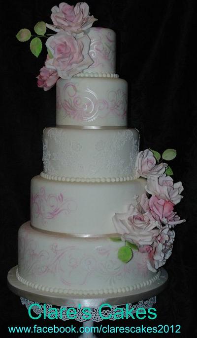 Roses, Lace and swirls.... - Cake by Clare's Cakes - Leicester