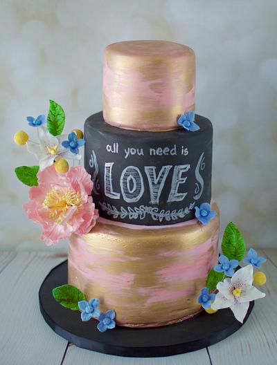 Chalkboard and Vintage Gold and Pink - Cake by Hello, Sugar!