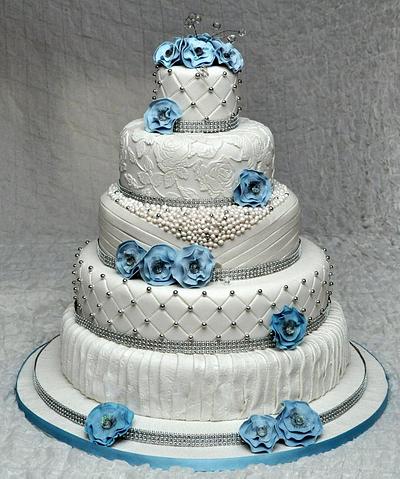 Vintage wedding cake with beads,lace, quilting, drapes and flowers - Cake by Icing to Slicing