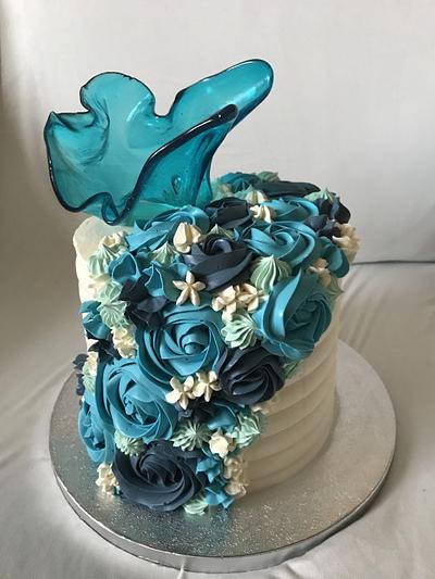 Blue butterfly and buttercream flowers  - Cake by Zuzana
