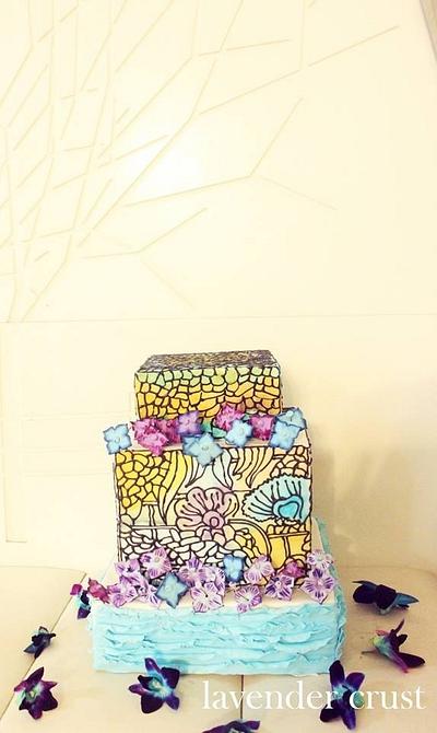 A stained glass 3-tiered cakes - Cake by Lavender crust