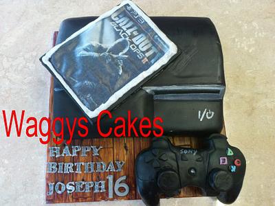 PS3 Cake with call of duty cake topper, rice crispy treat controal - Cake by Deborah Wagstaff