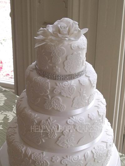 Lace and Diamante Wedding cake - Cake by Helen Alborn  