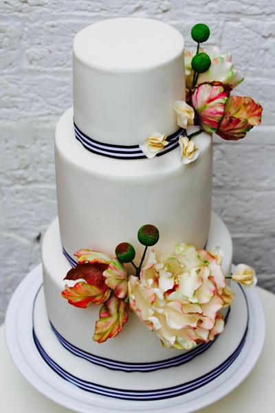 Parrot Tulip & Peony White Wedding  - Cake by The Black Rosé Bakery Bakery
