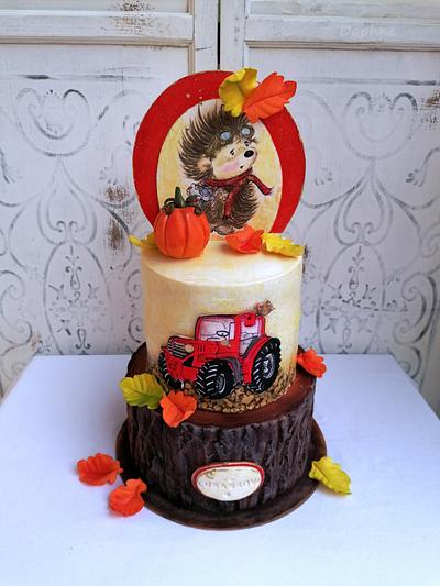 Hedgehog and tractor 💖💛🧡 - Cake by Daphne