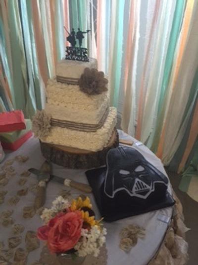 rustic wedding cake and grooms cake - Cake by Jeaniecakes