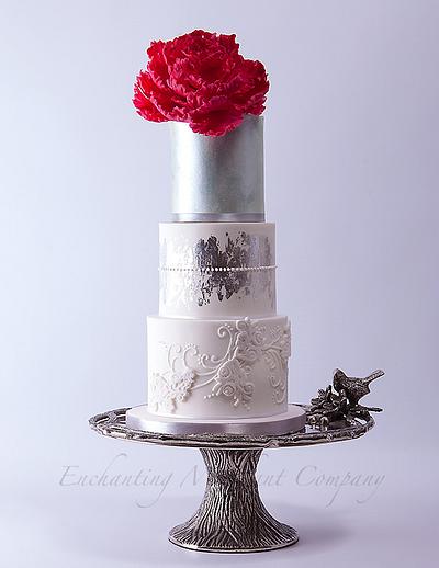 Pink peony on silver tones - Cake by Enchanting Merchant Company