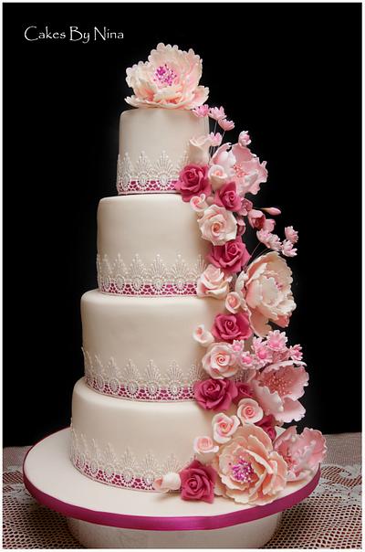 Pretty in Pink Floral Wedding - Cake by Cakes by Nina Camberley