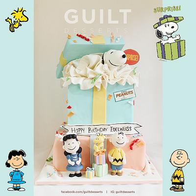 Snoopy Surprise Gift Box Cake - Cake by Guilt Desserts