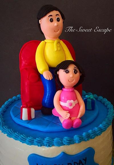 Sofa Cake Topper with father and a daughter - Cake by The Sweet Escape