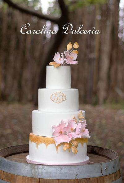 Gold and rose 50th anniversary cake - Cake by carolina paz