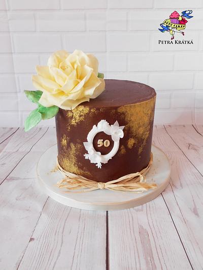 Chocolate cake with yellow rose - Cake by Petra Krátká (Petu Cakes)