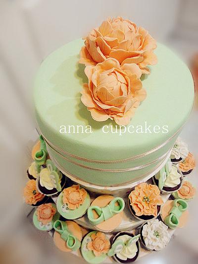 peonies cupcakes tower - Cake by annacupcakes