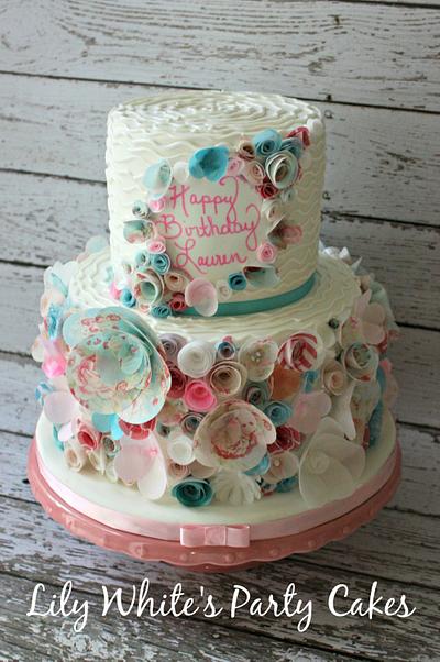Floral wafer paper flower cake - Cake by Lily White's Party Cakes
