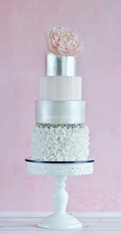 A double barrel cake with silver leaf and a peony - Cake by Tamara