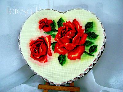Walentynkowe serce z czerwonymi różami - Cake by Teresa Pękul