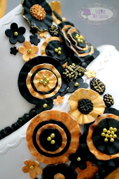Black & Gold Ruffled Flower Cake - Cake by Sarah F