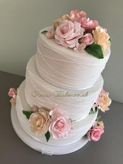 Pastel rose’s Wedding cake. - Cake by Penny Sue