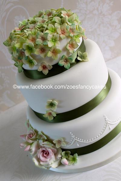 Hydrangea and rose wedding cake - Cake by Zoe's Fancy Cakes