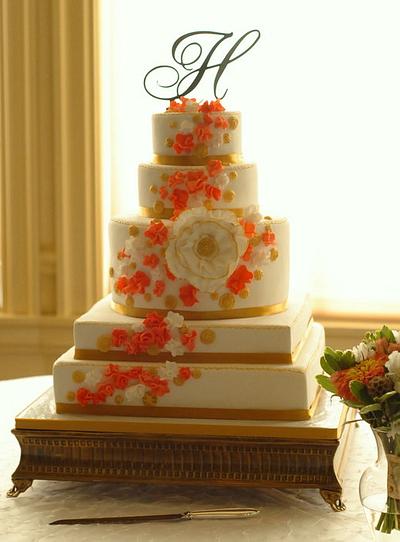 Coral and Gold Wedding Cake - Cake by Heather