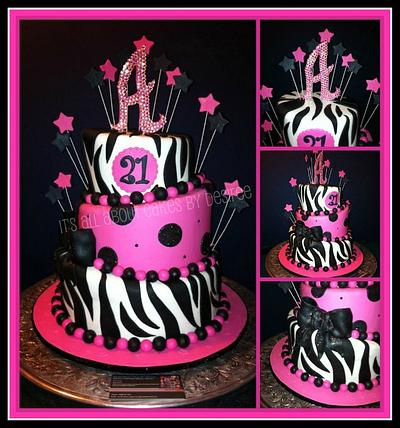 Pink and Black 21st Birthday Topsy Turvy - Cake by Desiree