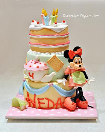 Minnie Mouse tea party for Neda (the name  of the birthday girl) - Cake by Savenko Sugar Art