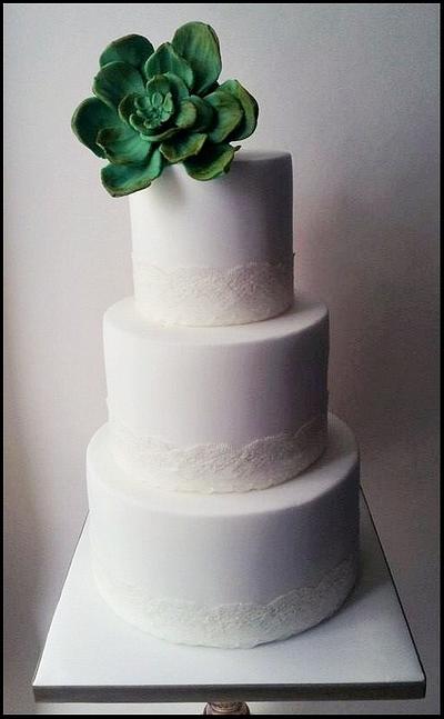 Lace and Succulent wedding cake - Cake by Time for Tiffin 