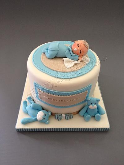 It is a boy! Sleeping baby and teddies - Cake by Starry Delights
