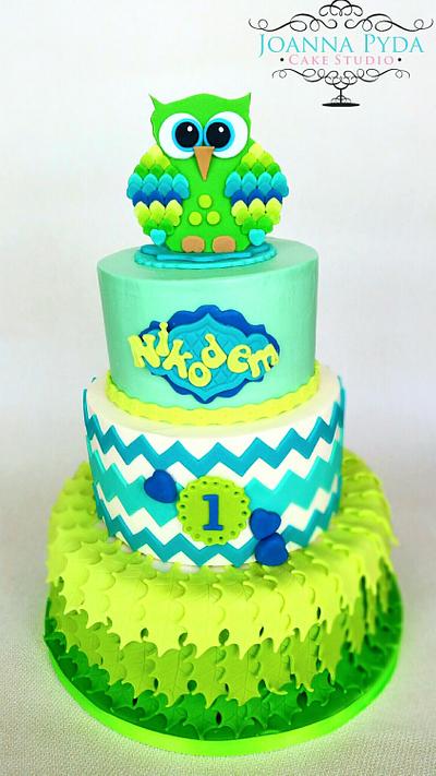 Owl First Birthday Cake - Cake by Joanna Pyda Cake Studio