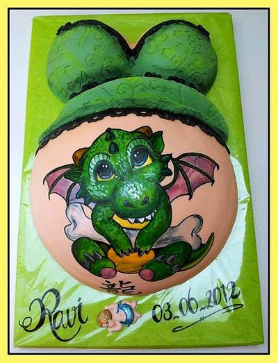 Handpainted dragon on Bellycake - Cake by Sam & Nel's Taarten