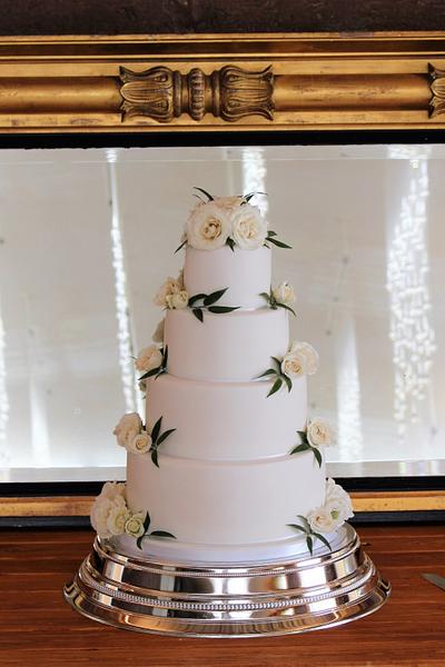White wedding cake with fresh roses - Cake by Cherish Cakes by Katherine Edwards