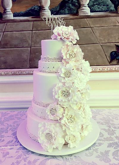 Peony And Pearls Wedding Cake - Cake by Dani