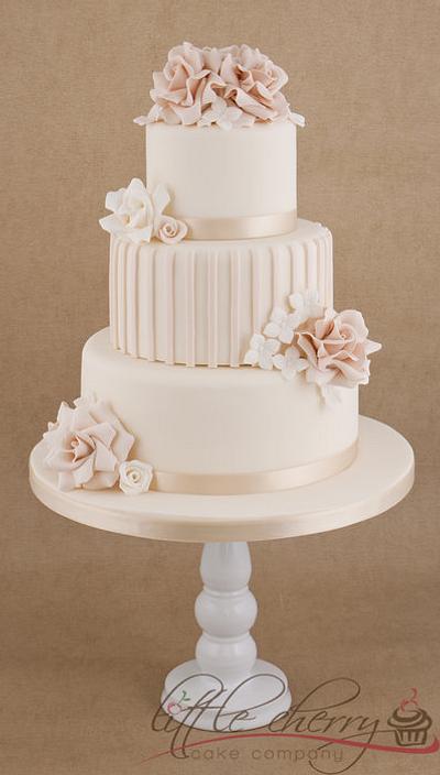 Pale Vintage Ruffly Roses Wedding Cake - Cake by Little Cherry