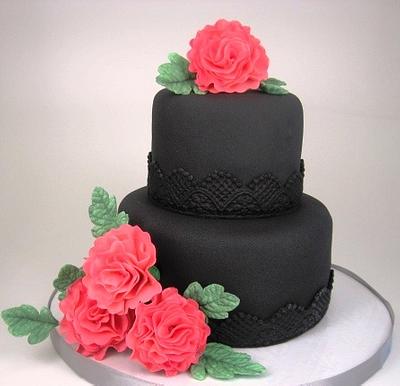 Pink Carnations & black lace 2015 - Cake by MBalaska