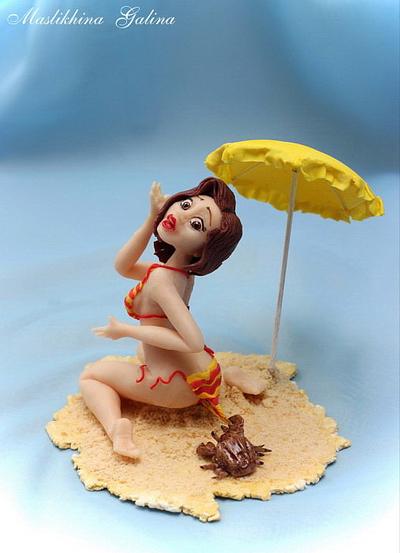 With the humour in cakes through life! "At this time on a sunny beach.." - Cake by Galina Maslikhina